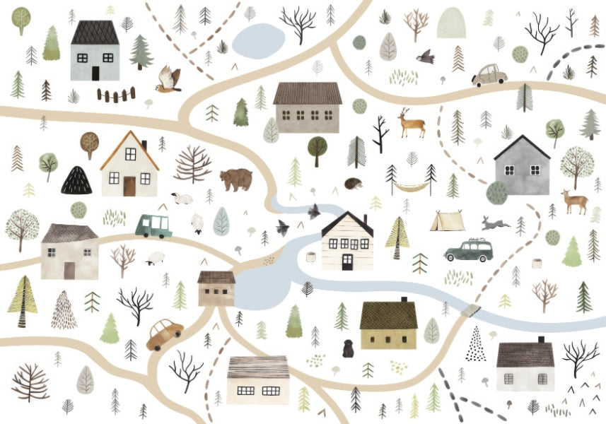 Scenic Road Houses Wall Mural