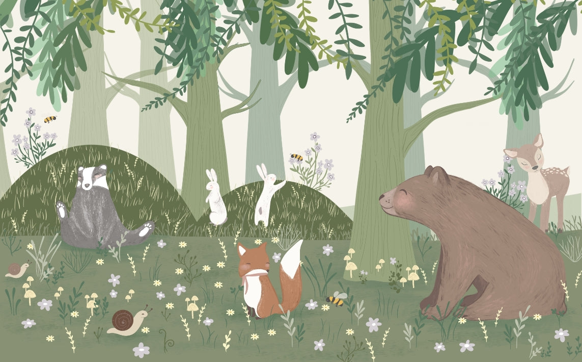 Starlit Bear Family Wall Mural