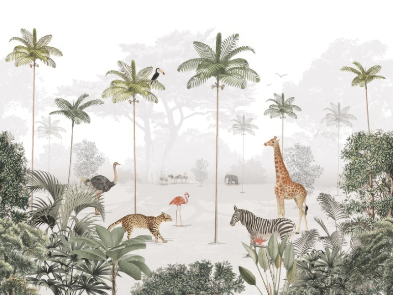 Rainforest Animals Wall Mural in your room — zoomed
