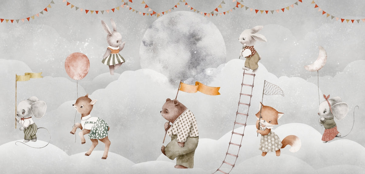 Magical Moon Bears Wallpaper Mural in your room — zoomed