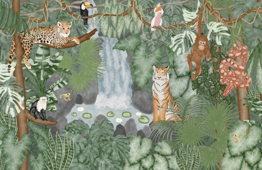 Tropical Jungle Animals Wallpaper Mural