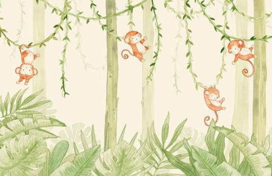 Swinging Monkeys Forest Wallpaper Mural
