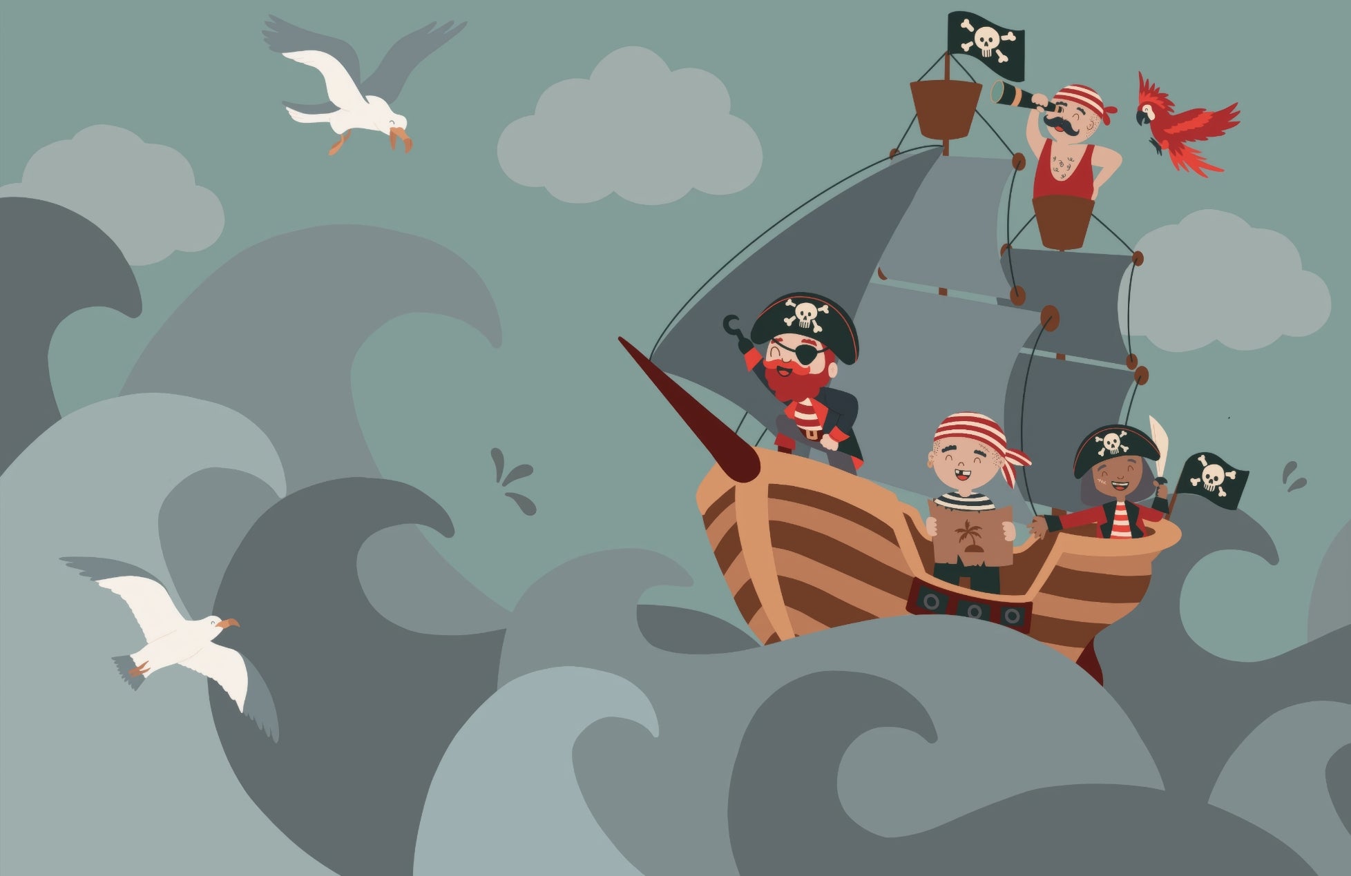 Adventurous Pirate Ship Wallpaper Mural