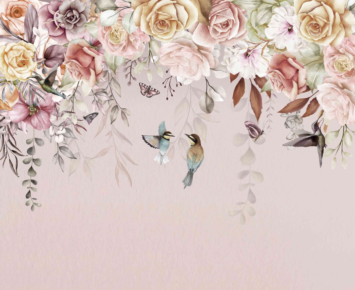 Vintage Blossoms Wallpaper Mural in your room — zoomed