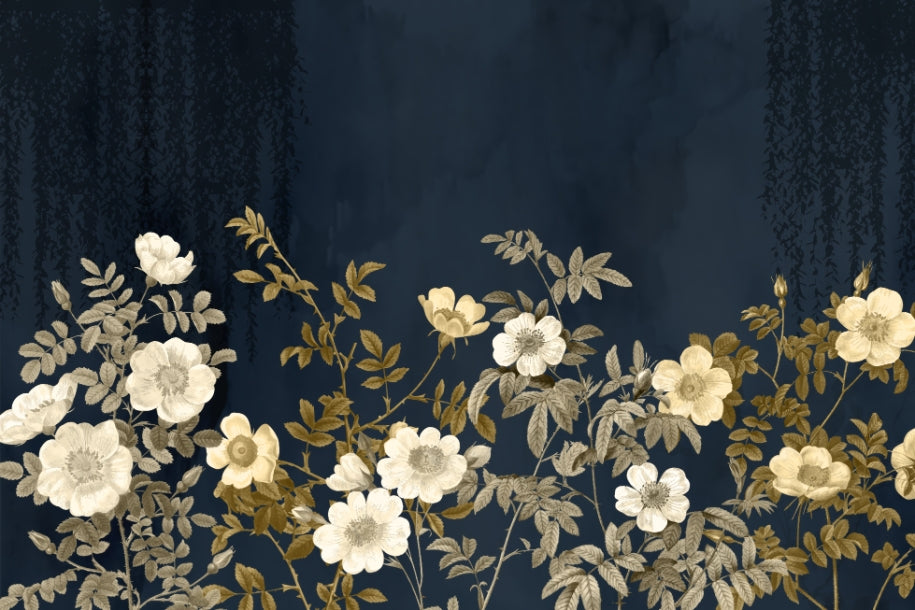 Golden Blossoms Night Wall Mural in your room