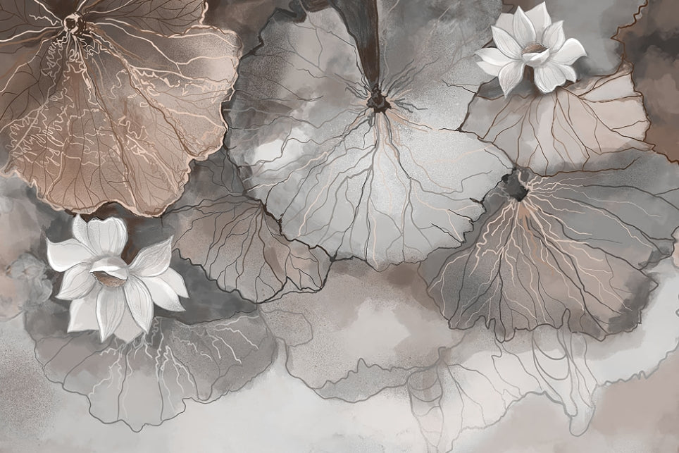Misty Lotus Leaves Wall Mural in your room — zoomed