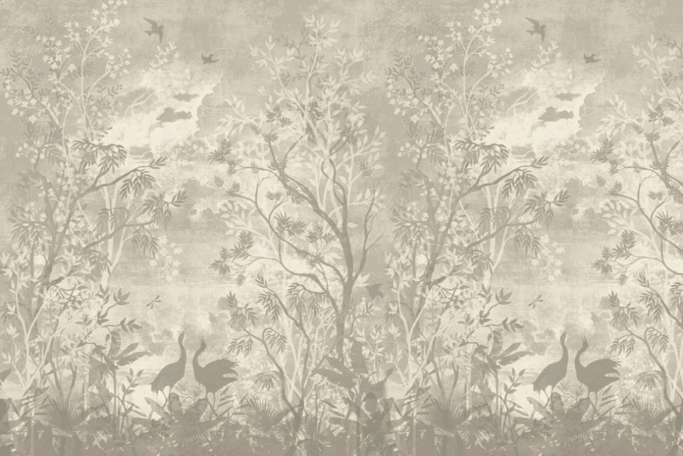 Mystical Gray Jungle Wall Mural in your room