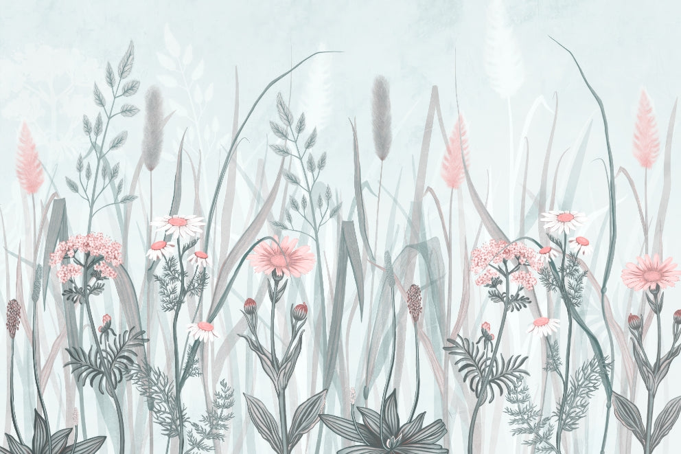 Whimsical Pink Flora Wall Mural