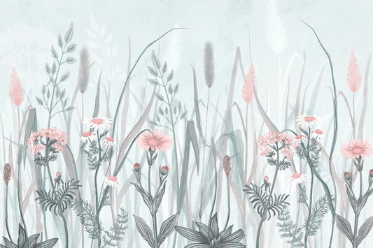 Whimsical Pink Flora Wall Mural