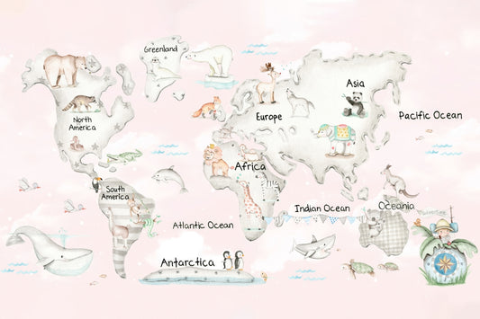 Playful Global Wildlife Wallpaper Mural