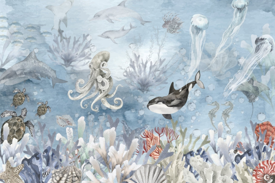 Marine Life Wonders Wall Mural in your room — zoomed