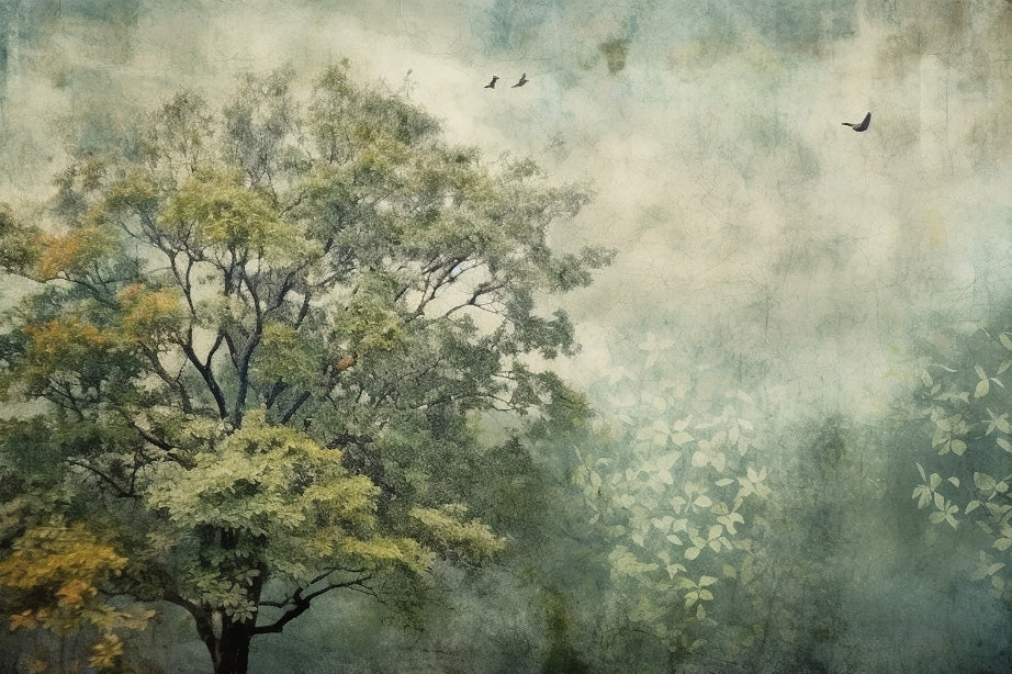 Misty Forest Wallpaper Mural in your room — zoomed