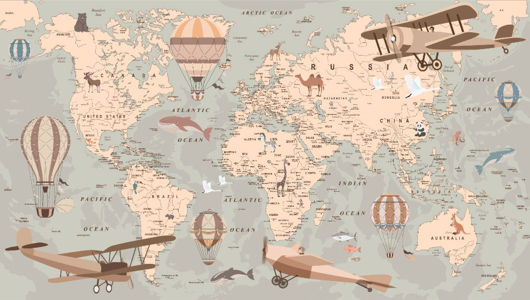 Old World Map Wallpaper Mural in your room — zoomed