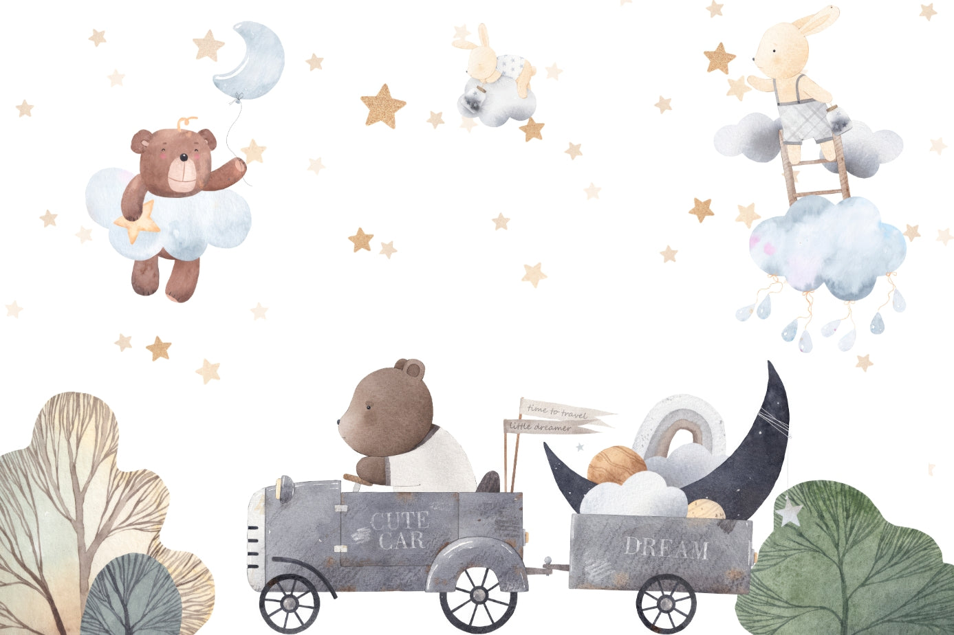 Charming Cloud Bears Wall Mural