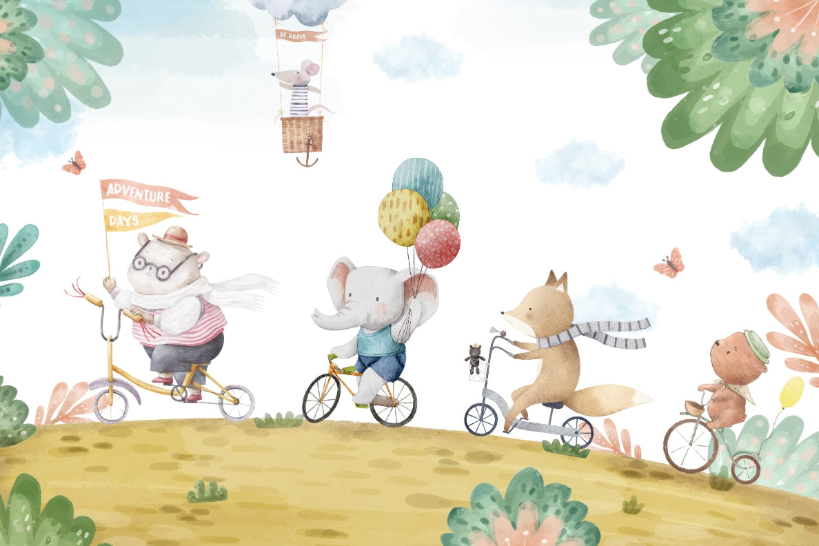 Animal Bicycle Ride Wall Mural
