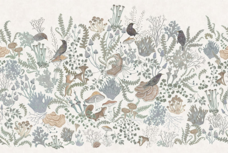 Birds and Leaves Wall Mural in your room — zoomed