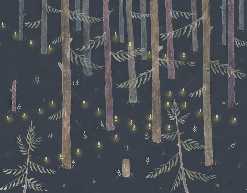 String Lights Trees Wall Mural