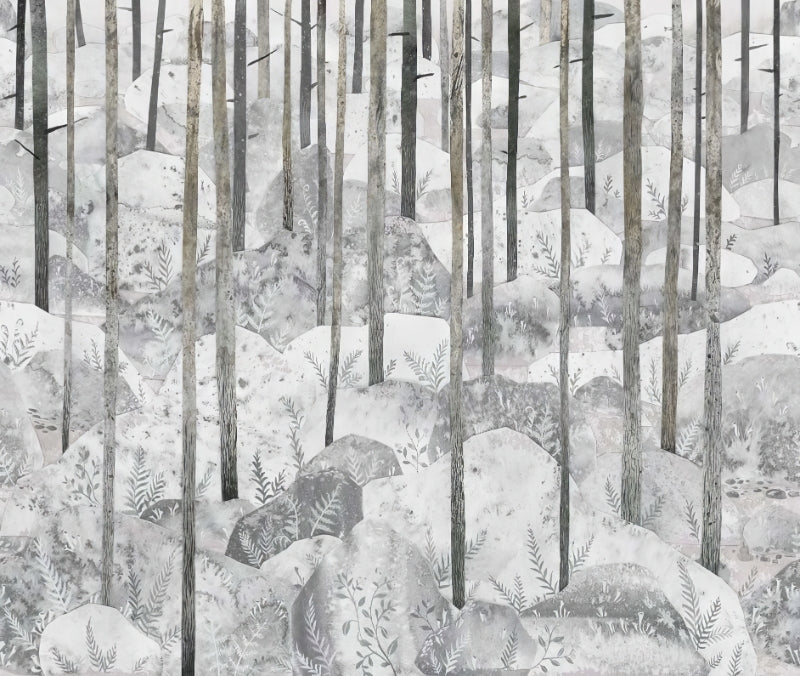 Grey Forest Woodland Wall Mural in your room — zoomed