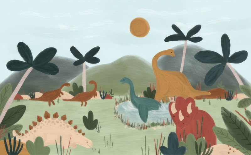 Watercolor Dinosaur Wall Mural