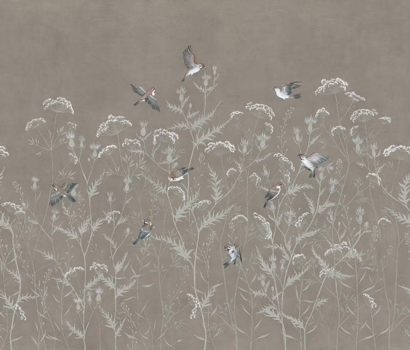 Flying Sparrows Wallpaper Mural in your room — zoomed