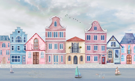 Vintage Seaside Houses Wallpaper Mural