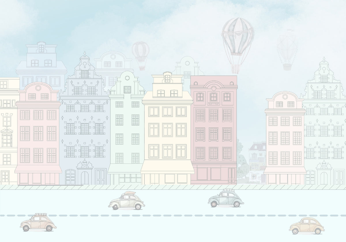 Colorful Cityscape Wall Mural in your room — zoomed