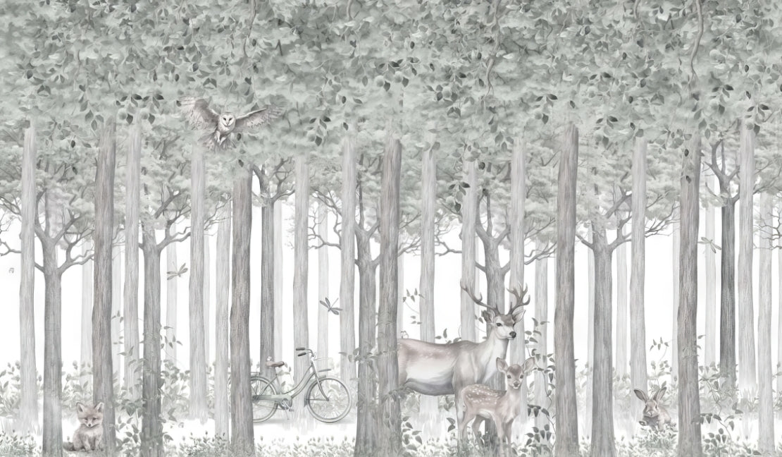Woodland Deer Scene Wall Mural