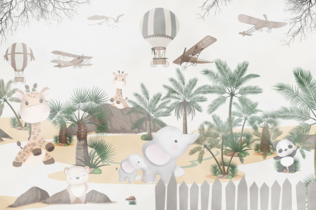 Cute Animal Safari Wall Mural