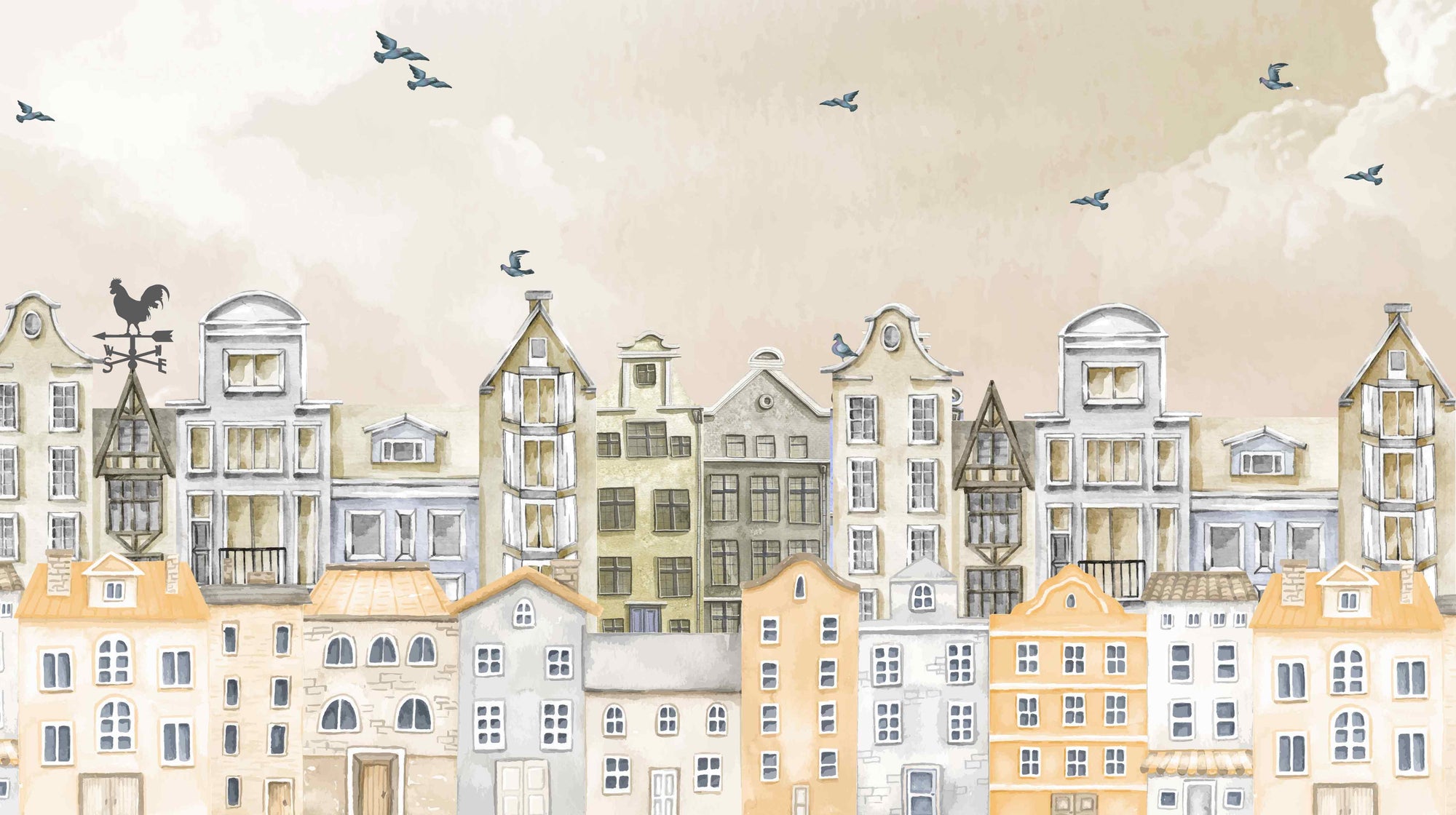 Watercolor Houses Wallpaper Mural