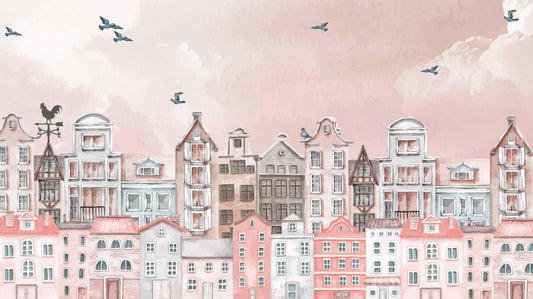 Pink Cityscape Wall Mural
