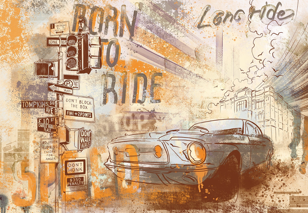 Vintage Mustang Wallpaper Mural in your room — zoomed