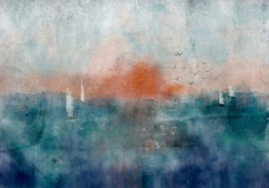 Sunset Seascape Watercolor Wall Mural