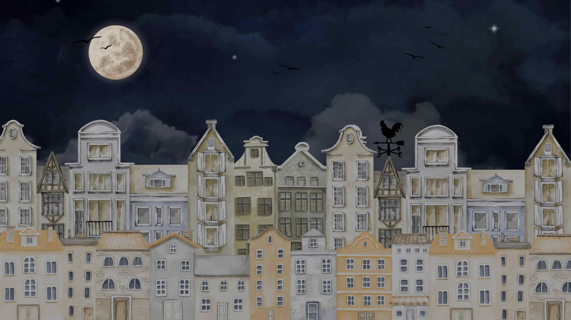 Night Cityscape Houses Wall Mural