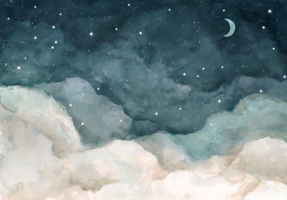Blue Clouds Night Wallpaper Mural in your room — zoomed