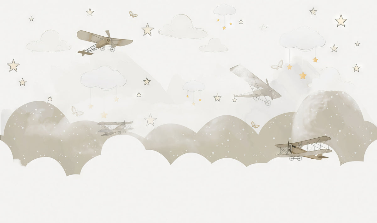 Vintage Airplane Adventure Wall Mural in your room — zoomed