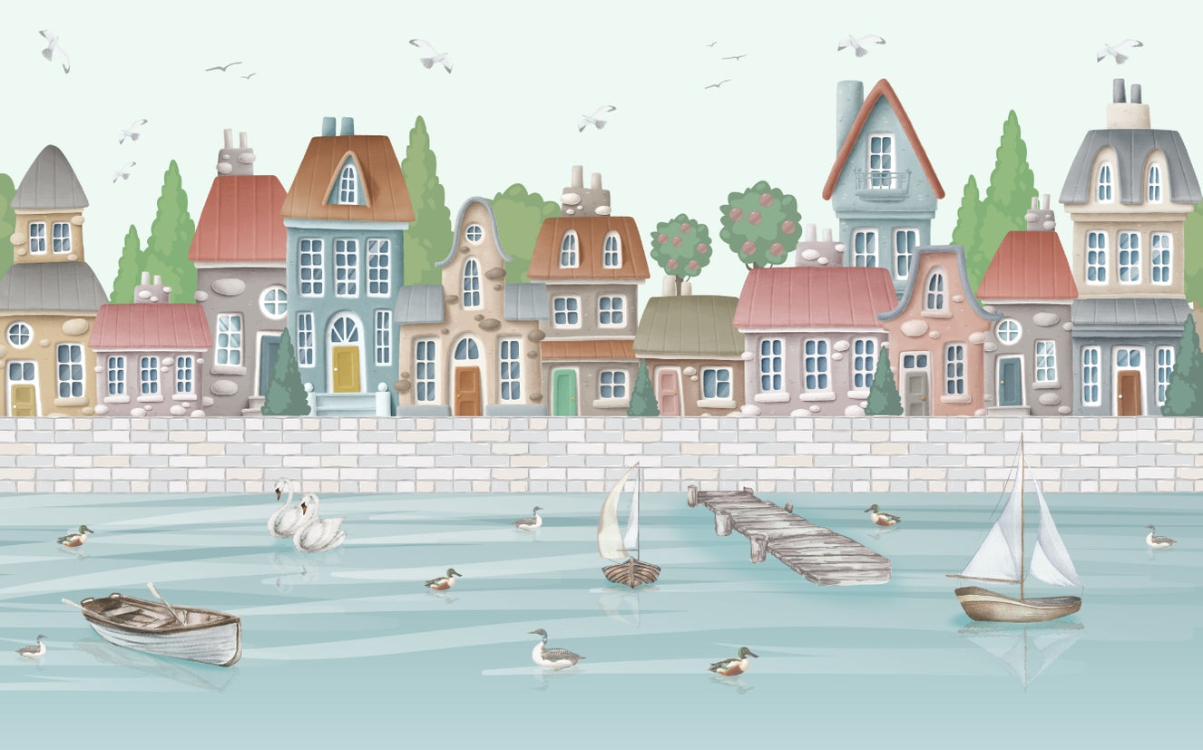 Coastal Town Wallpaper Mural