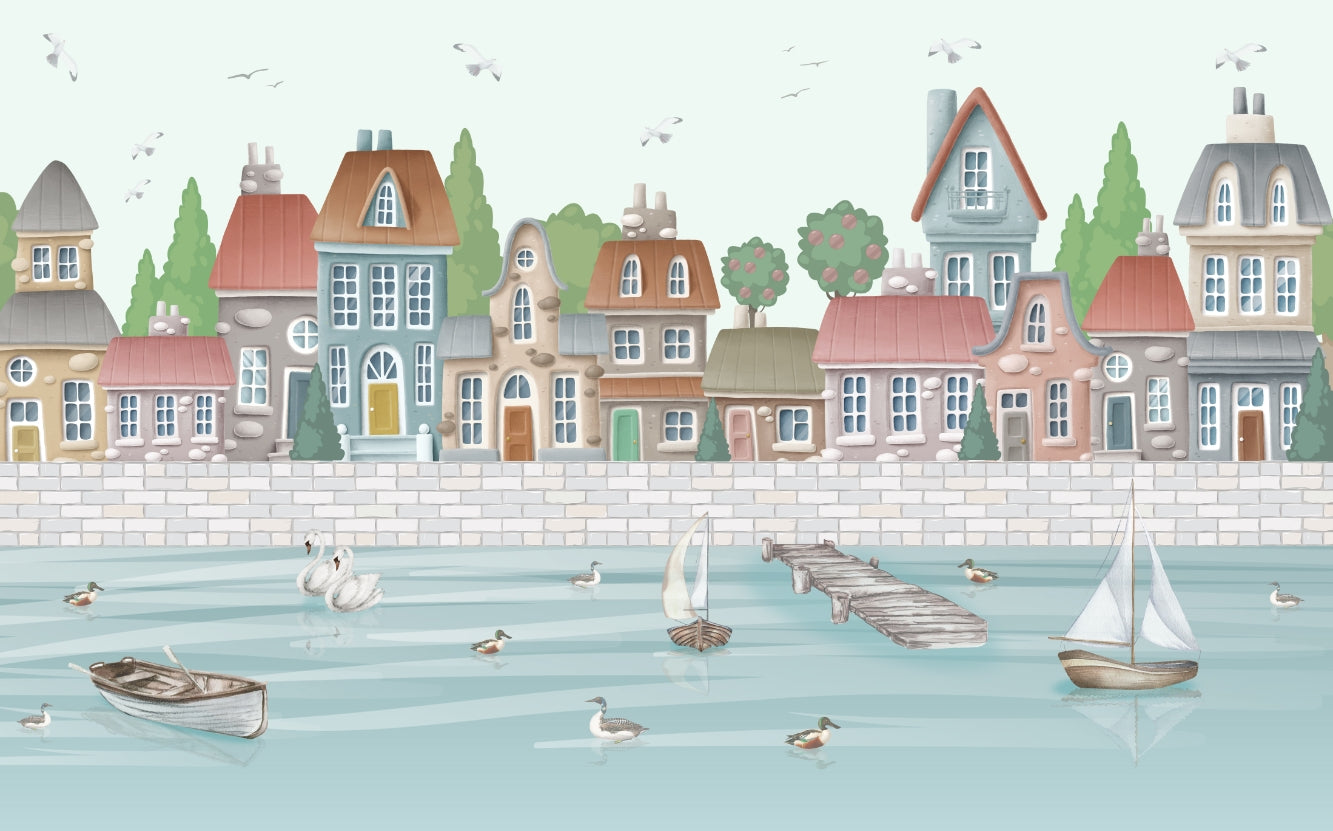 Coastal Town Wallpaper Mural
