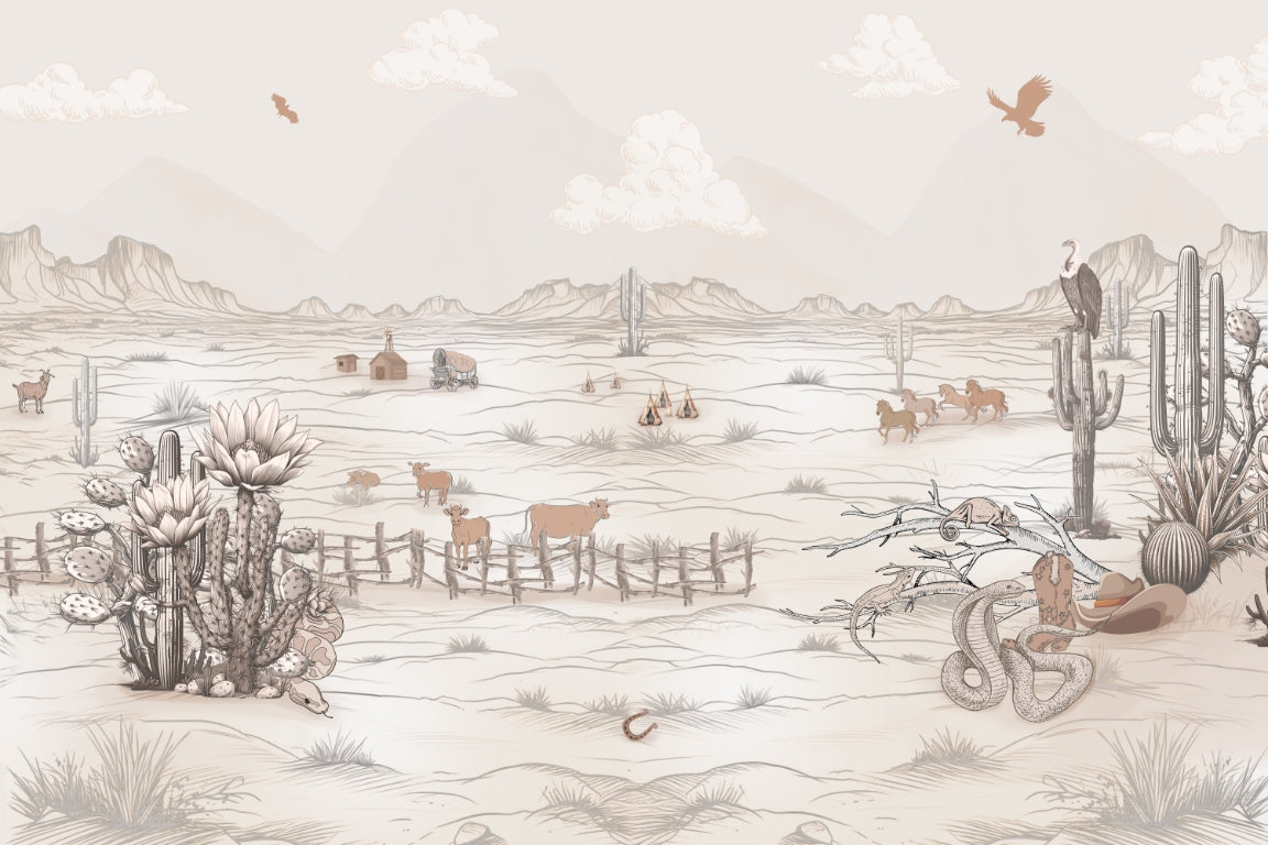 Wild West Cowboy Mural Wallpaper in your room — zoomed