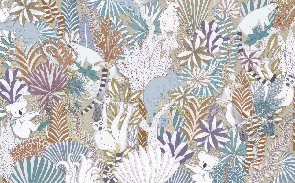 Tropical Fauna Wallpaper Mural in your room — zoomed