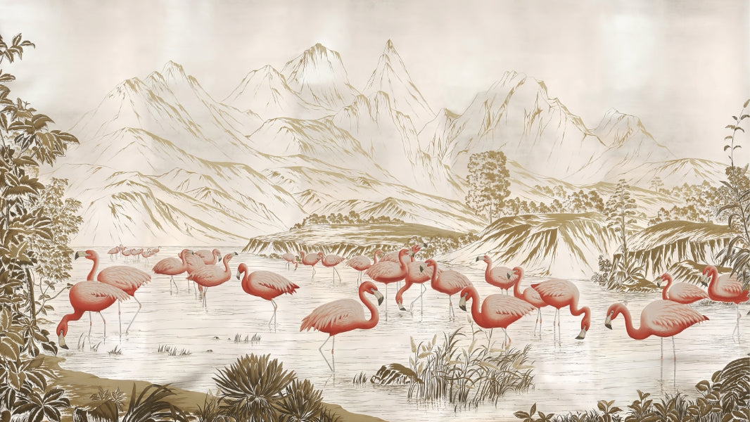 Flamingo Lake Wallpaper Mural in your room — zoomed