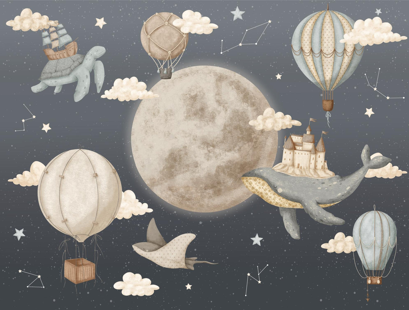 Dreamy Night Balloon Wallpaper Mural