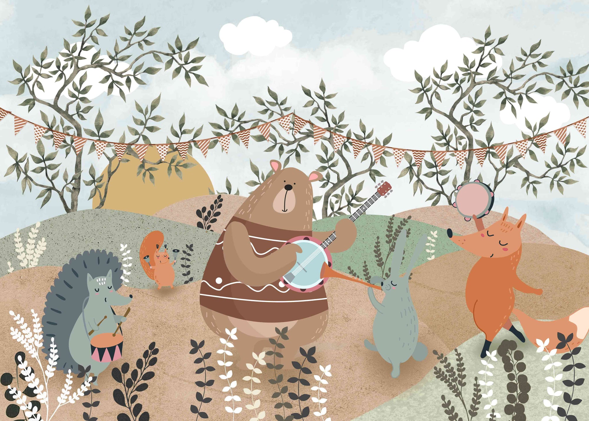 Whimsical Animal Band Wall Mural