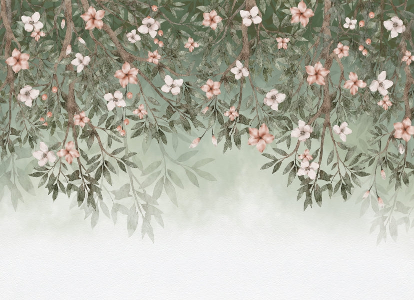 Floral Blossom Wallpaper Mural in your room — zoomed