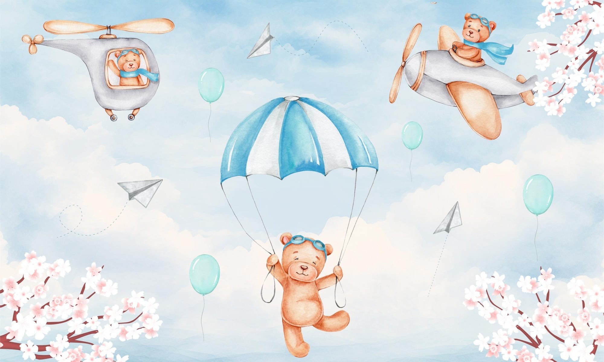 Teddy Pilots Cloudscape Wall Mural