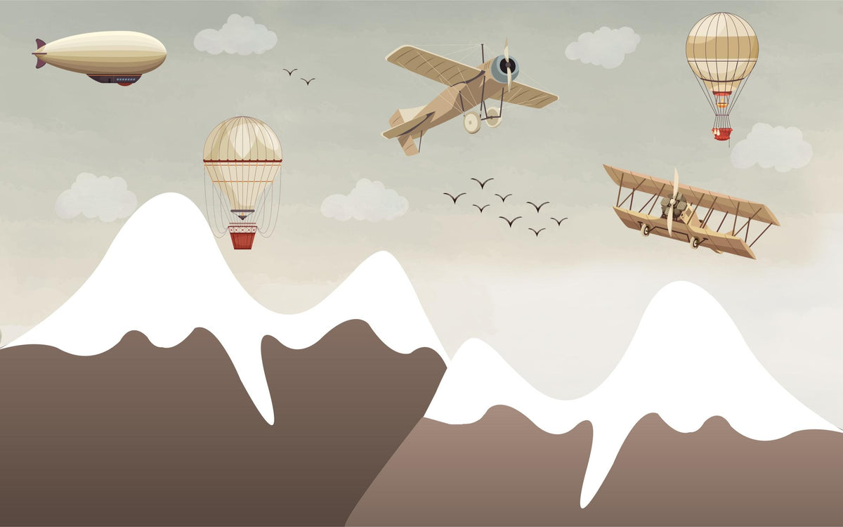 Vintage Aviation Wallpaper Mural in your room — zoomed