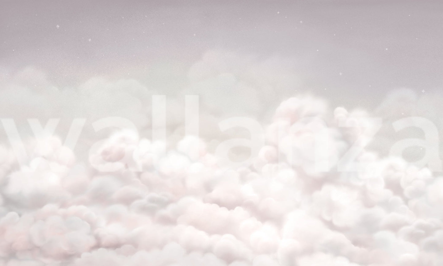 Pink and grey sky wall mural featuring soft billowy cloud patterns.