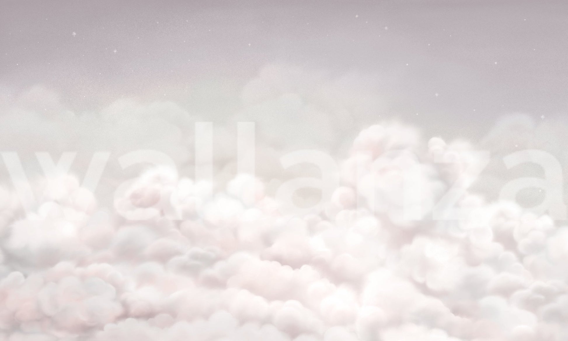 Pink and grey sky wall mural featuring soft billowy cloud patterns.
