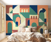 Cartoon maze kids wall mural in large bedroom.