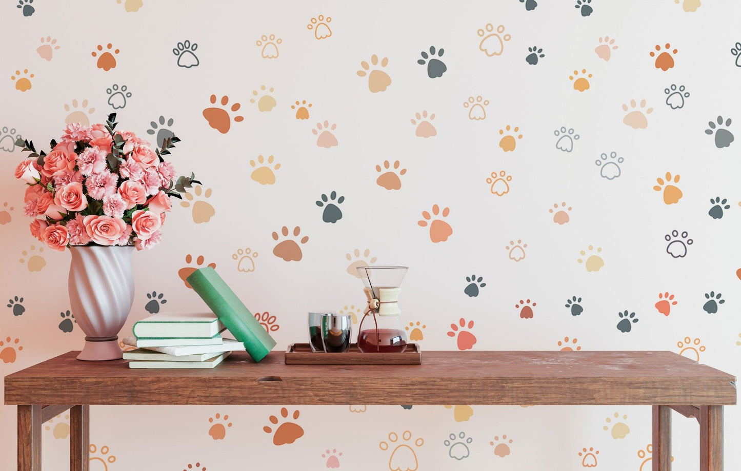 Adorable cat footprints wallpaper for playful room decor