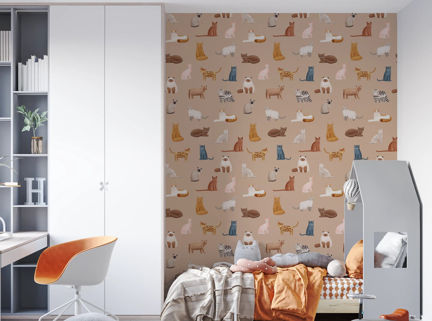 Minimalist feline art pattern for pet lover home decor.